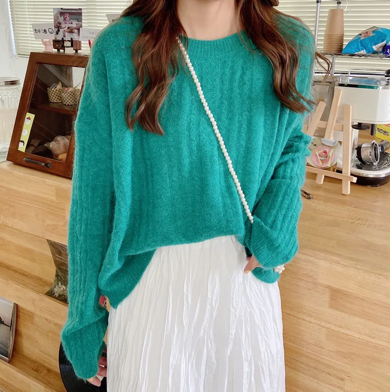 

5 Color Vintage Pullovers Sweater Women Fall Soft Cotton Slim Knitted Hot Tide O-neck Thick Winter Korean Casual Simple Chic Top