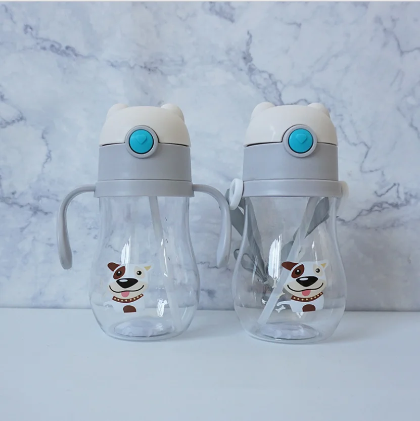 Cartoon cute sippy cup baby children learning to drink cup strap handle kindergarten drinking cup anti-fall handle cup