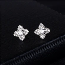 S925 Серебряная игла Геометрическая микро-инкрустация циркония серьги гвоздики для женщин высшего качества брендовые серьги в виде клевера девушка Корея ювелирные изделия Z152