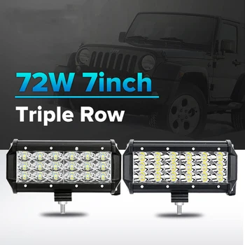 

72W 7" Led Light Bar Chips Flood/Spot LED Working Light 12V 24V 6000K Led Lamp for Car SUV ATV RZR Wagon Camper Front Light