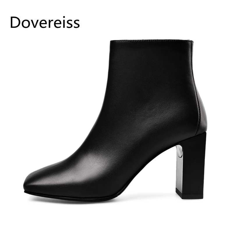 

Dovereiss Fashion Women's Shoes Winter new sexy white Elegant Waterproof Zipper Square toe Block heels Short boots Concise 34-43