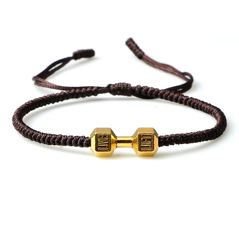 Charm Dumbbell Strand Bracelets | Handmade Braid Knot Adjustable Bracelets | Barbell Fitness Energy Jewelry | Couple Gifts