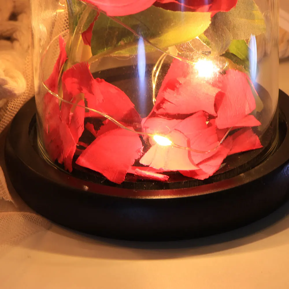 Искусственные лепестки роз светодиодный светильник стеклянный купол для рождественского свадебного подарка