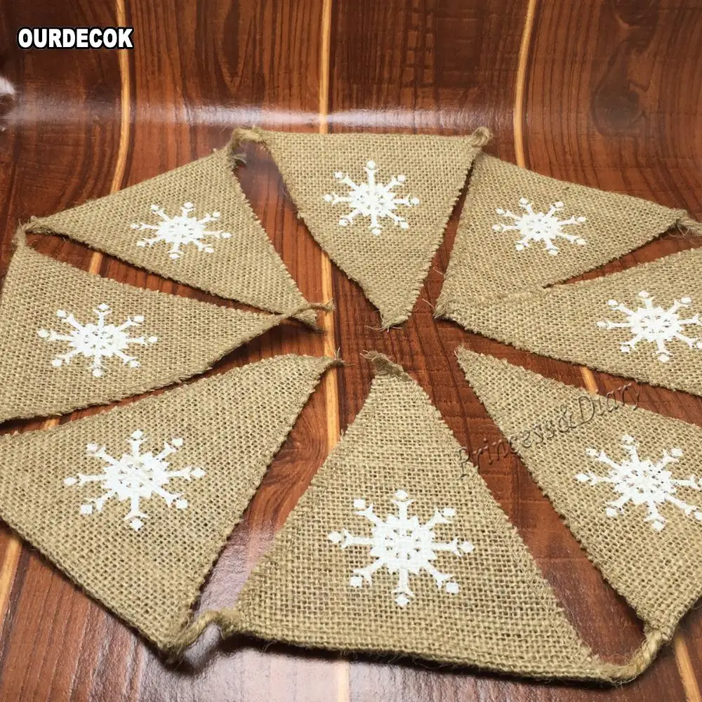 1,6 м DIY свадебный старинный плакат чистый джутовый флаг со снежинками Hessian Рождество украшение дома флажок из мешковины 8 флагов лица