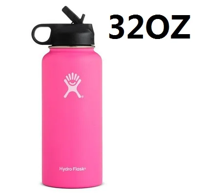 pink-32OZ Гидро колба 18 унций/32 унций/40 унций вакуумная колба изолированная термос из нержавеющей стали соломенная бутылка для воды с широким горлом спортивные дорожные бутылки - Цвет: pink-32OZ