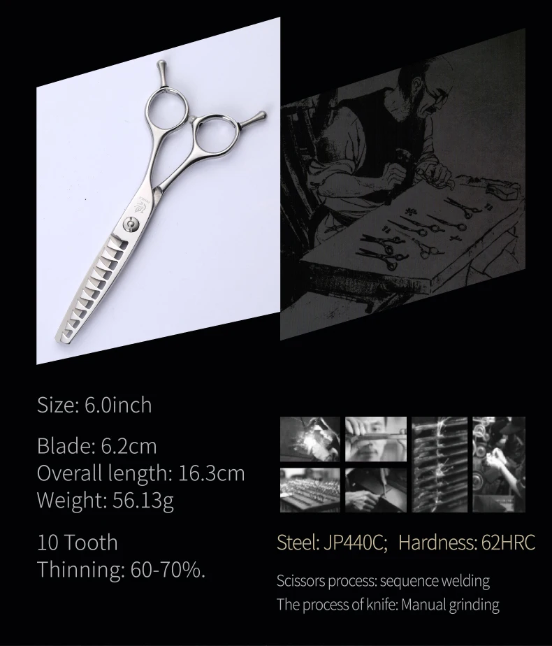 Fenice 6,0 дюймов японские 440C филировочные ножницы для волос 10 зубов с маленькими зубами Профессиональные Парикмахерские ножницы филировочные 70