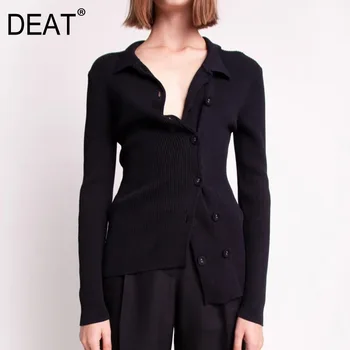 

DEAT 2020 New Summer Fashion Casual Solid Double-breasted Short-sleeved Knitted Sweater Cardigan T-shirts Top Women SB504