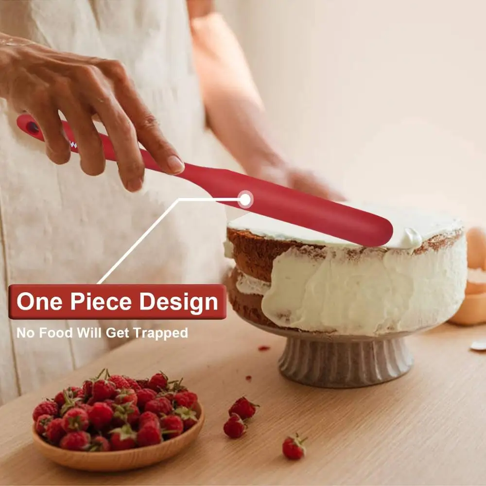 Set of 2 Silicone Spatula Red High Heat Resistant Kitchen Spatulas Non-Stick Spatula Baking Cooking WALFOS