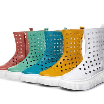 

Summer Cowhide Holes Cool Boots Hollow Flats Bottom Shoes Chelsea Boots Women