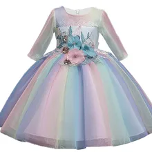 Свадебные платья для девочек; детское платье с цветочным рисунком для первого причастия; вечерние кружевные платья принцессы с рукавами «Семь» для девочек