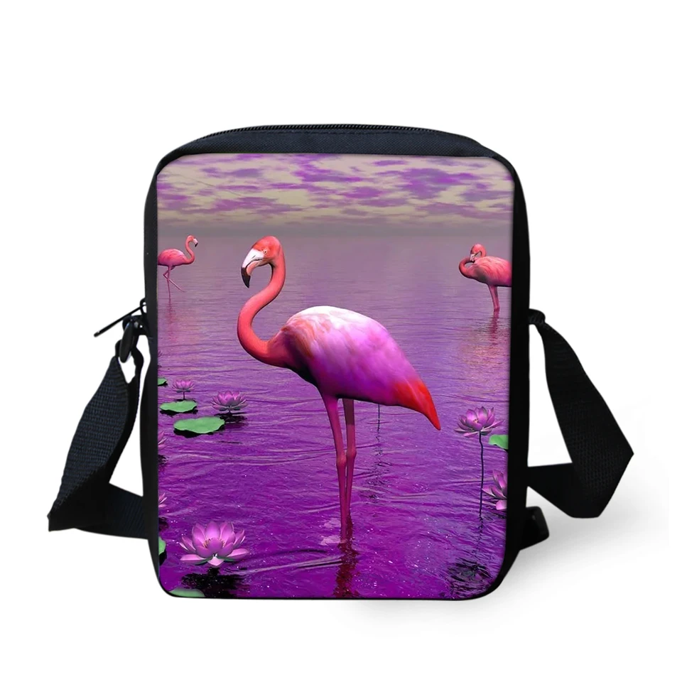 

HaoYun Fashion Women's Messenger Bags Flower Flamingos Pattern Kids Shoulder Bags Kawaii Animal Painting Girls Mini Flaps Bags