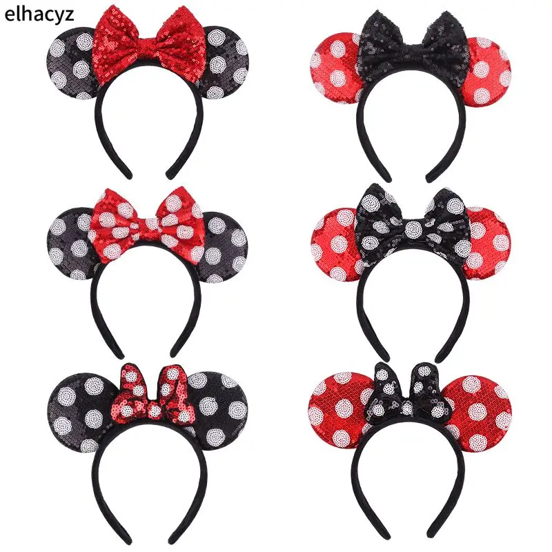 10Pcs/Lot Wholesale Polka DOT Big Glitter Sequin Bow Mouse Ears Hair Band Women Girls Headband Chic Hairband DIY Hair Accessory 1pc new chic dot big glitter sequin bow mouse ears hair band women glirs soft delicate headband hairband diy hair accessories