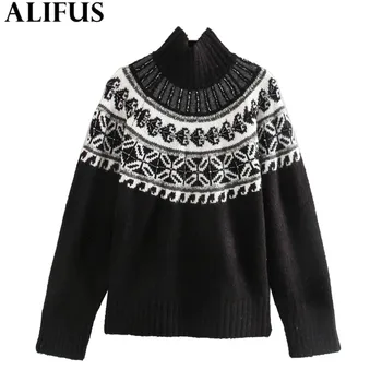 

Fashion Za Women Sweaters 2020 Winter Woman Turtleneck Sweater Jacquard Casual Long Sleeve Knitting Pullovers Jumper Ladies Top