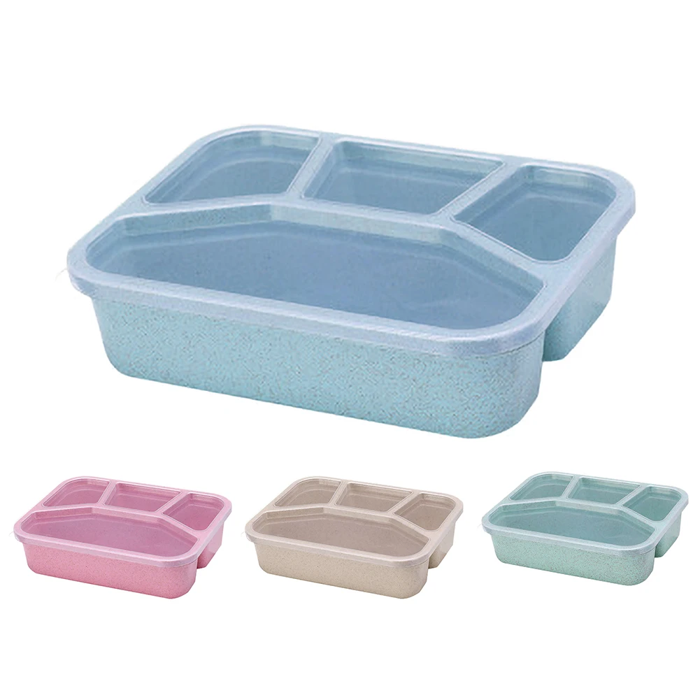 4 Lattice Microwave Lunch Box Wheat Straw Dinnerware Food Storage Container Kids School Office Portable Bento Box Lunch Bag gift