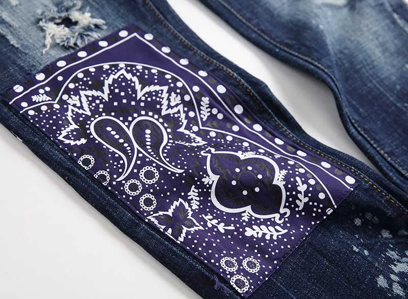 KIOVNO Fashion Men Ripped Distressed Denim Trousers Punk Style Badge Patchwork Jeans Pants Male Streetwear Straight (2)