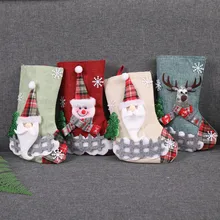 Большой Рождественский чулок; носки Санта-Клауса; клетчатый Подарочный держатель из мешковины; украшение рождественской елки; подарок на год; сумки для конфет; 927