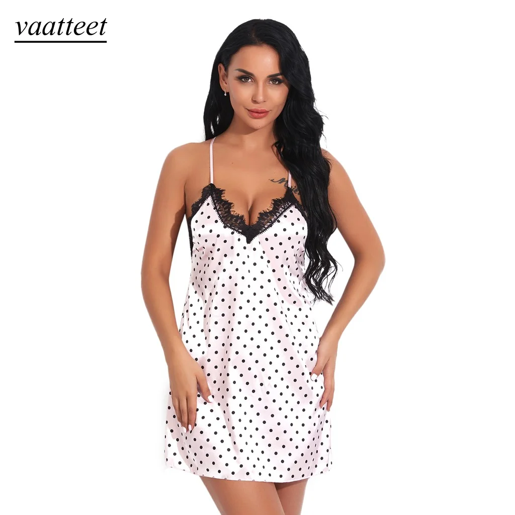 S-XL Women's Sleepwear Sexy Satin silk Pajama Set Lace V-Neck Pyjamas Sleeveless Polka dot printing Top 2019 Short pijama mujer S-XL Women's Sleepwear Sexy Satin silk Pajama Set Lace V-Neck Pyjamas Sleeveless Polka dot printing Top 2019 Short pijama mujer