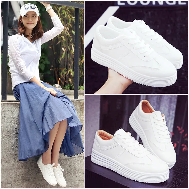 

2018 Spring Summer New Style Versatile White Shoes WOMEN'S Shoes Students Korean-style Low Top Shoes Thick Bottomed Elevator WOM