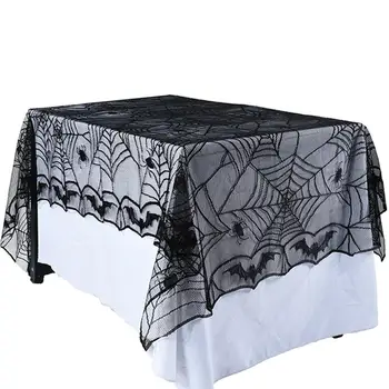 

Halloween Spiderweb Tablecloth Lace Bat Table Cover Halloween Decoration Black Fireplace Mantel Scarf