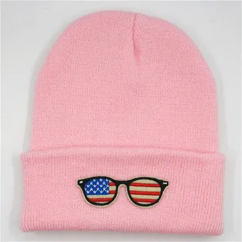 

glasses embroidery Thicken knitted hat winter warm hat Skullies cap beanie hat for kid men and women 60