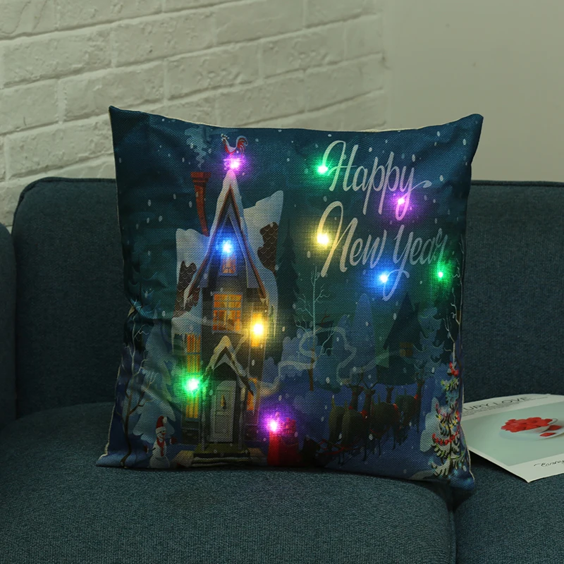 Светодиодный Рождественская наволочка для подушки Рождественский пейзаж мультяшная креативная светящаяся подушка крышка домашний диван стол и стул украшение