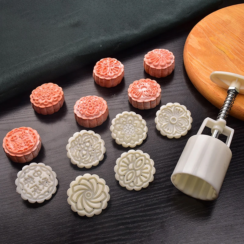 50g Flower Shaped Mooncake Mold Cake Mold Hand Pressure Fondant Moon Cake Decorating Tools Cookie Cutter Baking Tool