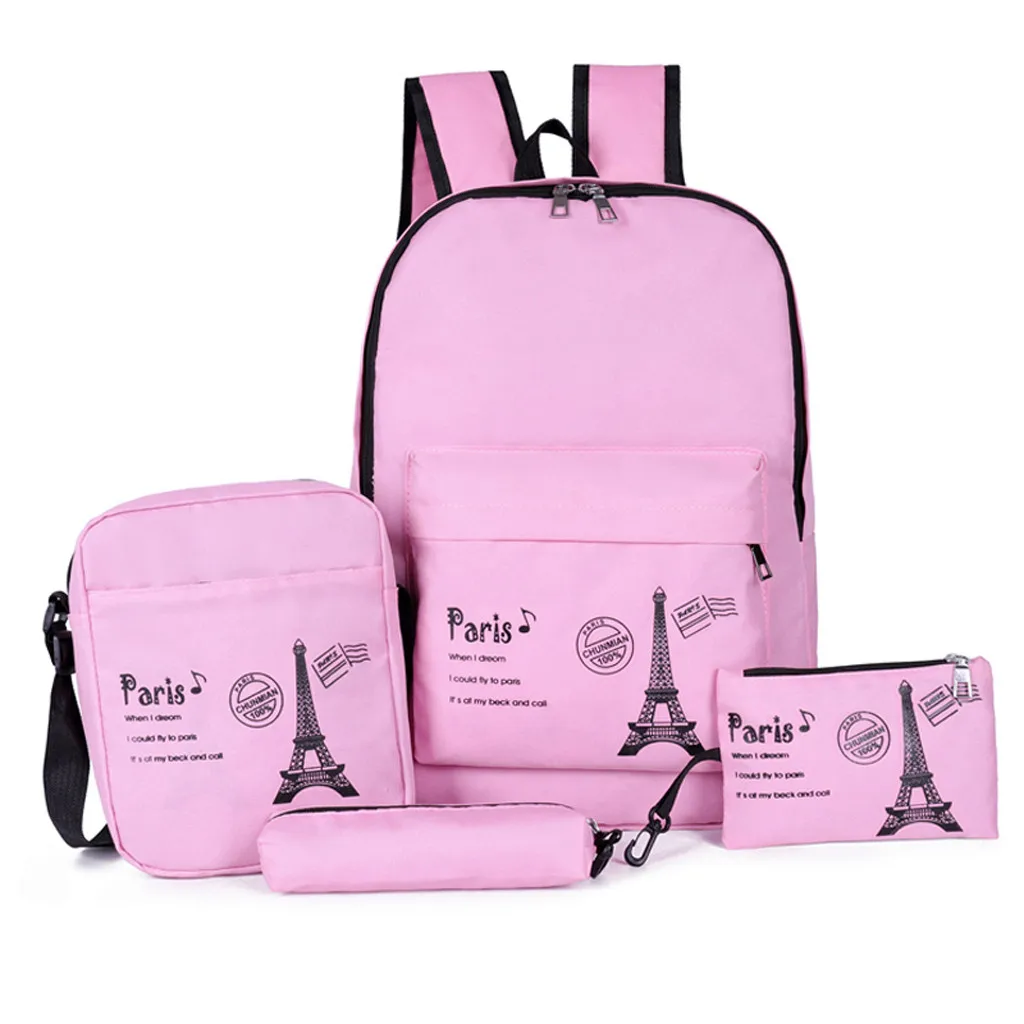 Школьные сумки для девочек с изображением Эйфелевой башни, 4 шт., повседневные Рюкзаки, модные женские холщовые школьные сумки для подростков