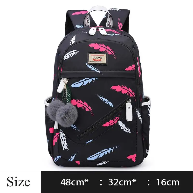 Feather bagpack Модная школьная сумка с принтом для девочек-подростков, вместительный женский рюкзак, дорожная сумка для ноутбука - Цвет: Feather bagpack