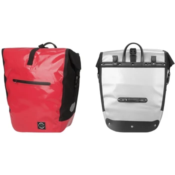 

B-Soul 2Pcs Waterproof Bicycle Pannier Bag Large Capacity Mtb Bike Cycling Rear Rack Seat Bags - Gray & Red