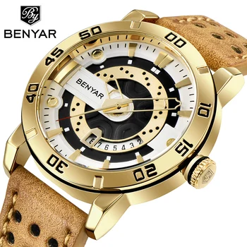 

Benyar Watches Men Luxury Brand Quartz Mens Wist watches Military Leather Strap Casual Square Watch Waterproof Reloj de hombre