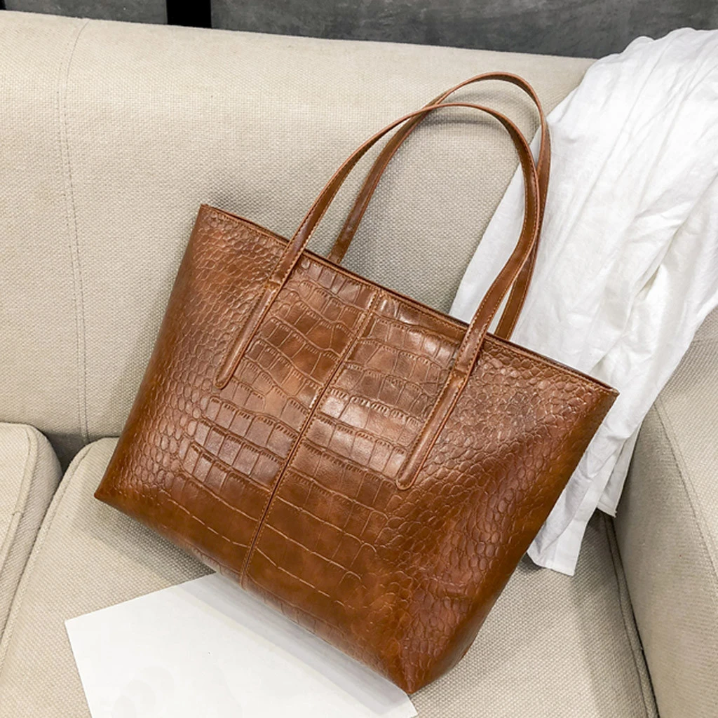 High-Quality Luxury Crocodile Handbag Women Retro Leisure Large Shoulder Bag Female Causal Totes Simple Shopping Handbag 904