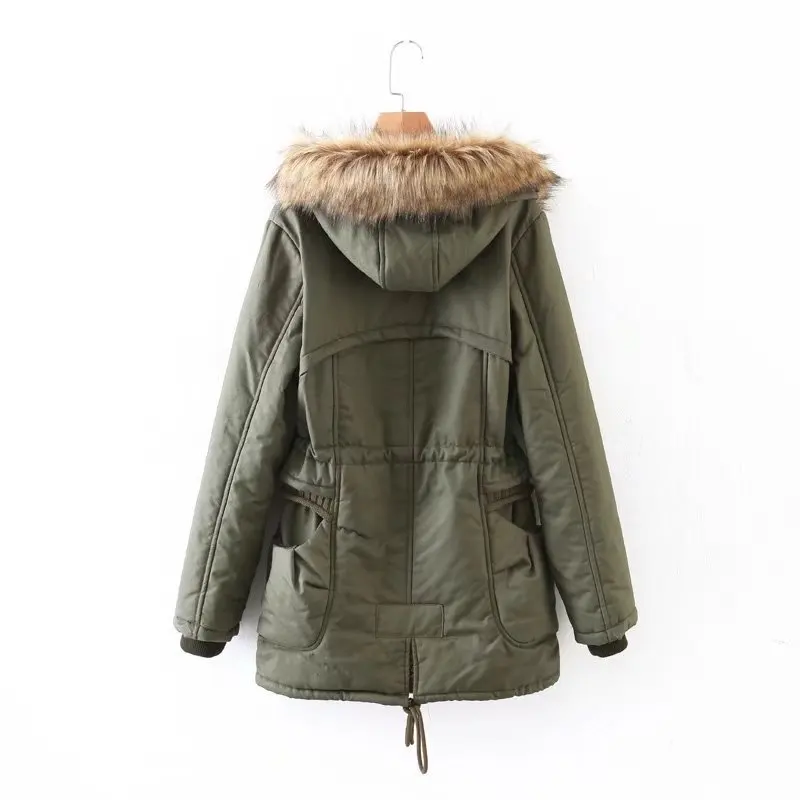 

Korean-style New Style Stripes Hooded Berber Fleece Lining Drawstring Pure Cotton Mid-length Cotton-padded Clothes Cotton Coat W