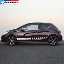 Для PEUGEOT 208 3-5 двери 2012- спортивные полосы двери автомобиля юбка наклейки обе стороны Авто кузова Декор наклейки