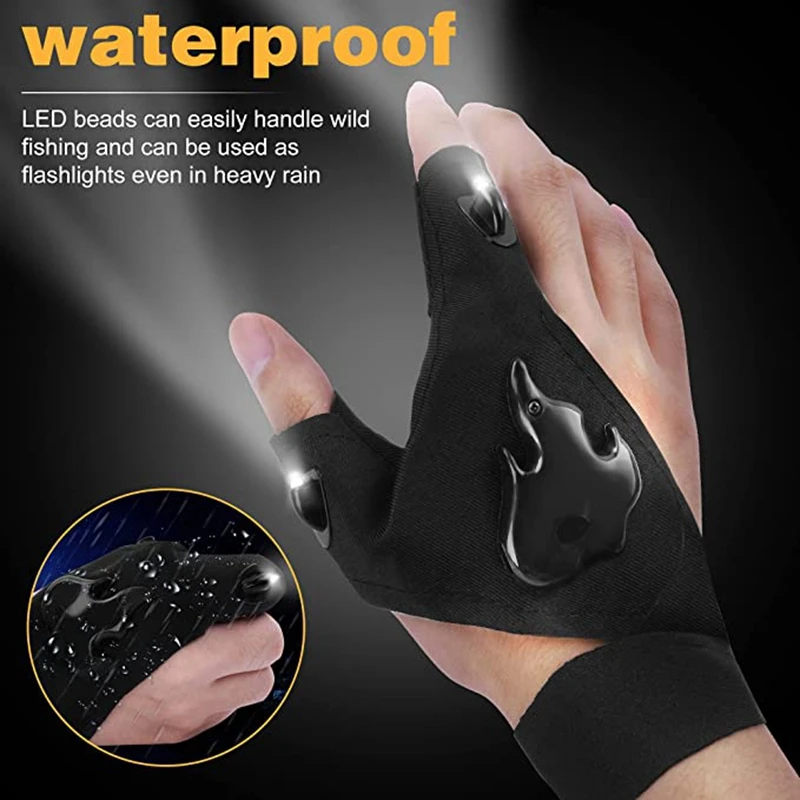 Lampe de poche LED étanche, gants mains libres, lumières de doigts, gants  de pêche pour réparation