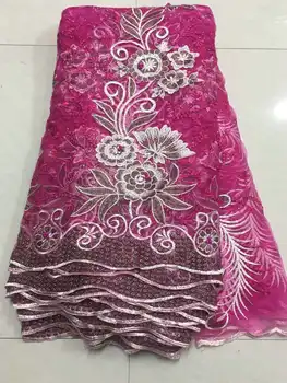 

African Lace Fabric 2019 High Quality 3D Lace Onion Color French Tulle Lace Fabrics With Beaded For African Parties