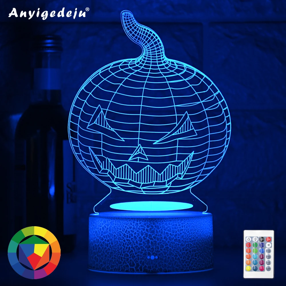 

Newest Pumpkin Acrylic 3D Lamp 7 Color Change Small Night Light Baby Color lights LED USB Desk lamp Atmosphere Night Decor lamp