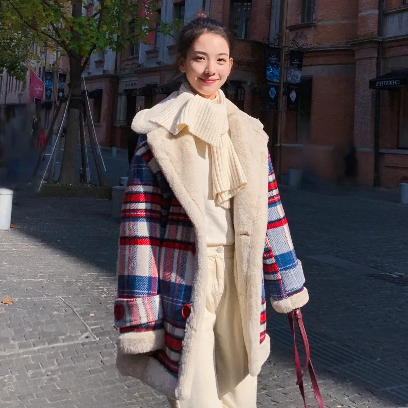 

Lambs Wool Coat Women's Winter 2019 New Style Korean-style Loose-Fit CHIC Students Short Plaid Retro Coat Fashion INS