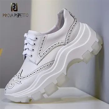 

Prova Perfetto Thick Bottom Sneakers Women Chunky Platform White Fretwork Fashion Shoes Leisure Tenis Feminino Madam Shoes