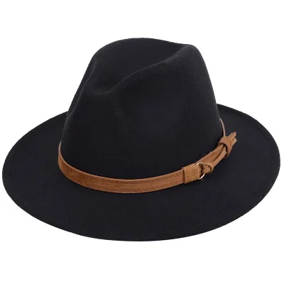 Новые модные женские туфли Для мужчин шляпа с широкими полями Outback шляпа Панама джазовая, шляпа фетровая Шапки ковбойская шляпа цвет: черный, синий, красный, желтый, розовый - Цвет: Черный