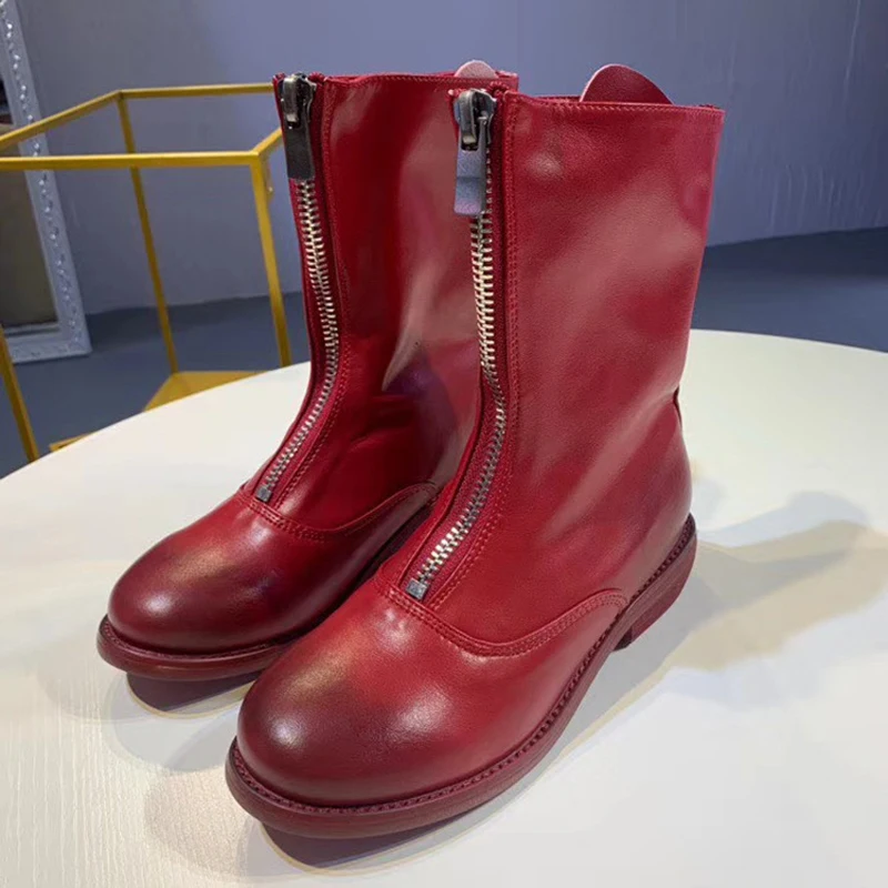 

Carollabelly 2019 Hot Genuine Leather Ankle Boots Women Fashion Zipper Square Toe Low Heel Short Autumn Winter Women Boots