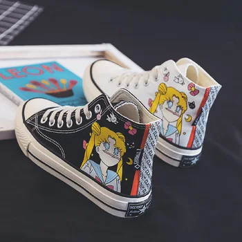 

2020 Unisex Anime Sailor Moon Cosplay Canvas High Top Vulcanize Shoes Harajuku Student Girl Cartoon Casual Lovely Cloth Sneakers