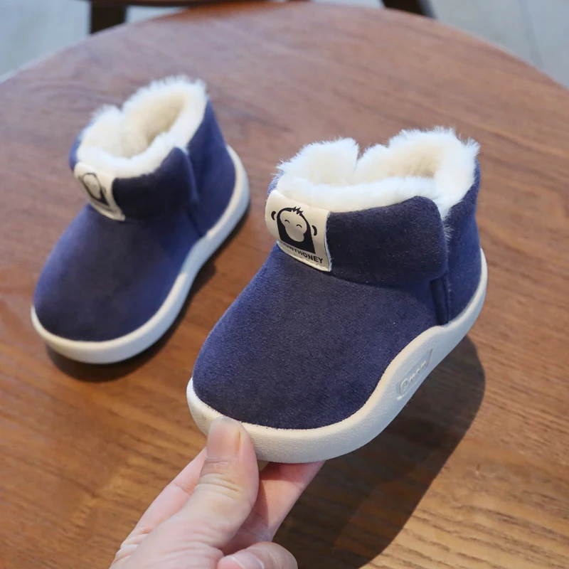 Drak Blue Shoes ENWAYEL-зима, супер теплый детский зимние ботинки для малышей, детская обувь для девочек, детская обувь, кроссовки для мальчиков, удобная плюшевая обувь без шнуровки - Цвет: Drak Blue Shoes