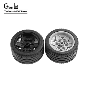 

2Pcs/Lot Parts 41897 Tyre 56 x 28 ZR Street & PART 56908 Wheel 43.2 x 26 Technic Racing Small with 6 Pinholes Blocks Bricks Toys
