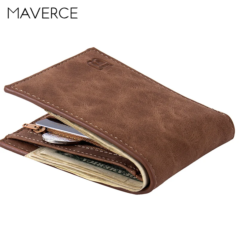 

Men Wallet Retro Solid Leather Short Purse with Coin Pocket Card Holder Business Office Male Wallet Zipper Soft Light Design