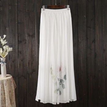 

2020 women gothic skirt pants white chinese style female wide leg pants ethnic middle waist haram trousers