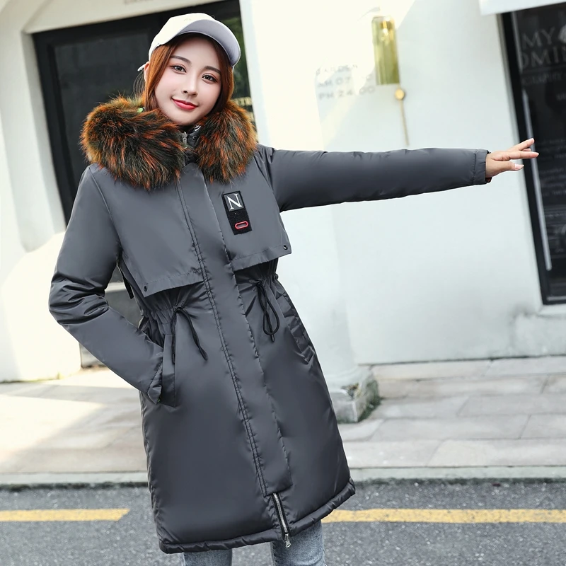 Двухсторонняя куртка с капюшоном зимняя куртка женская парка Женская куртка на шнуровке меховой воротник тонкая верхняя одежда женская плюс размер