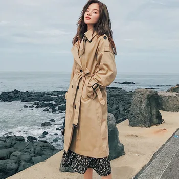

Fashion Autumn Spring Outerwear Oversize Quality Brand New Women Trench Coat Long Double-Breasted Belt Blue Khaki Lady Clothes