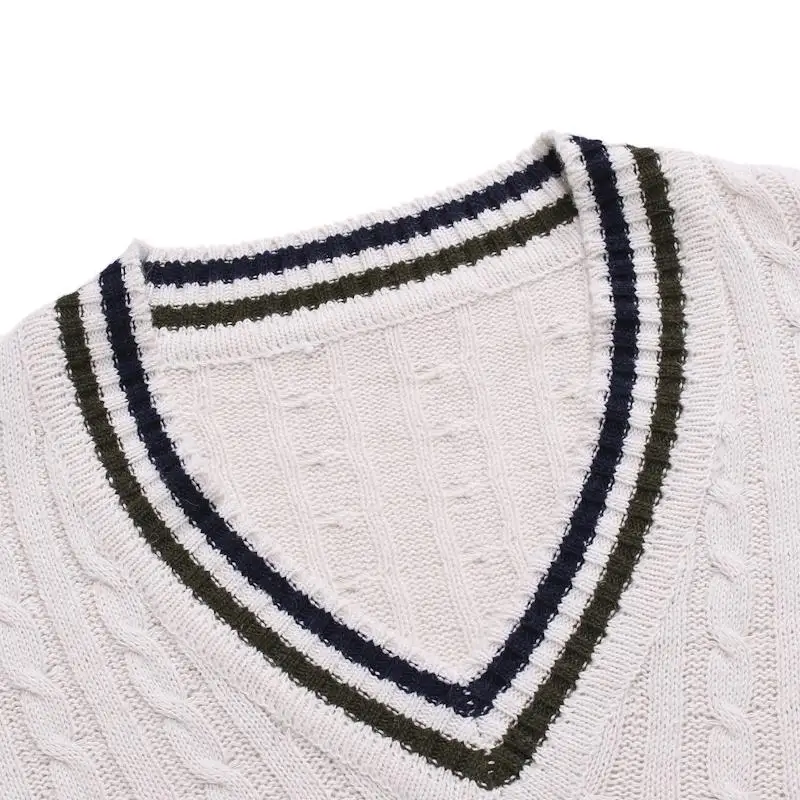 Вязаный свитер для мужчин, топы, пуловеры с v-образным вырезом, мужской полосатый джемпер, теплый свитер для мужчин, белый, темно-синий, осень и зима