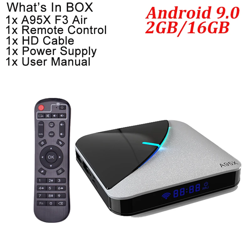 2GB 16GB A95X F3 Air RGB светильник Smart tv Box Android 9,0 Amlogic S905X3 4 Гб 64 Гб Wifi 4K 60 кадров в секунду медиаплеер 2 Гб 16 Гб телеприставка - Цвет: 2GB 16GB