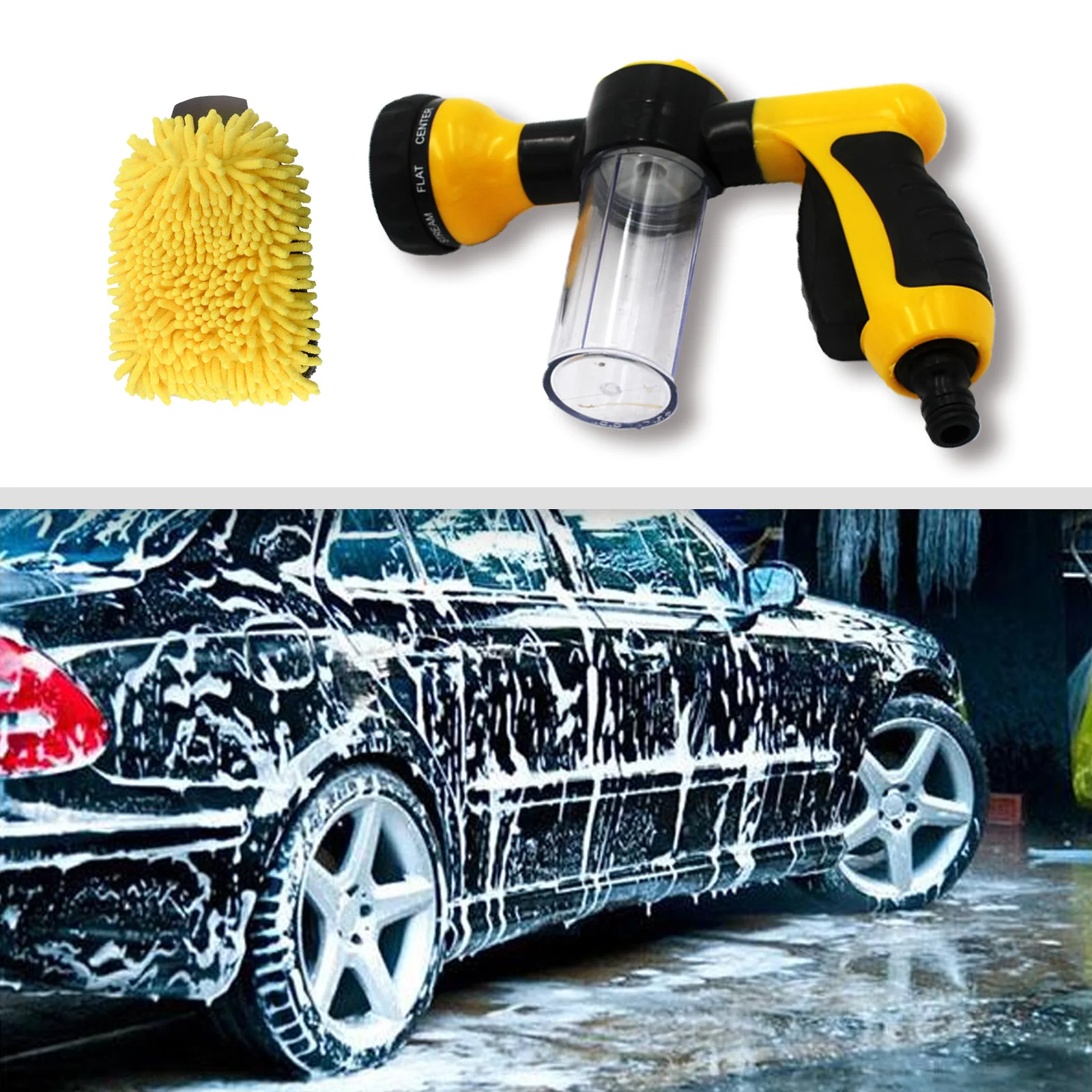 

Car Water Gun Hose Nozzle Washer Spray High Pressure Plant Sprinkler Irrigation Tool Foam Lance Cleaning Tool with Car Wash Mitt